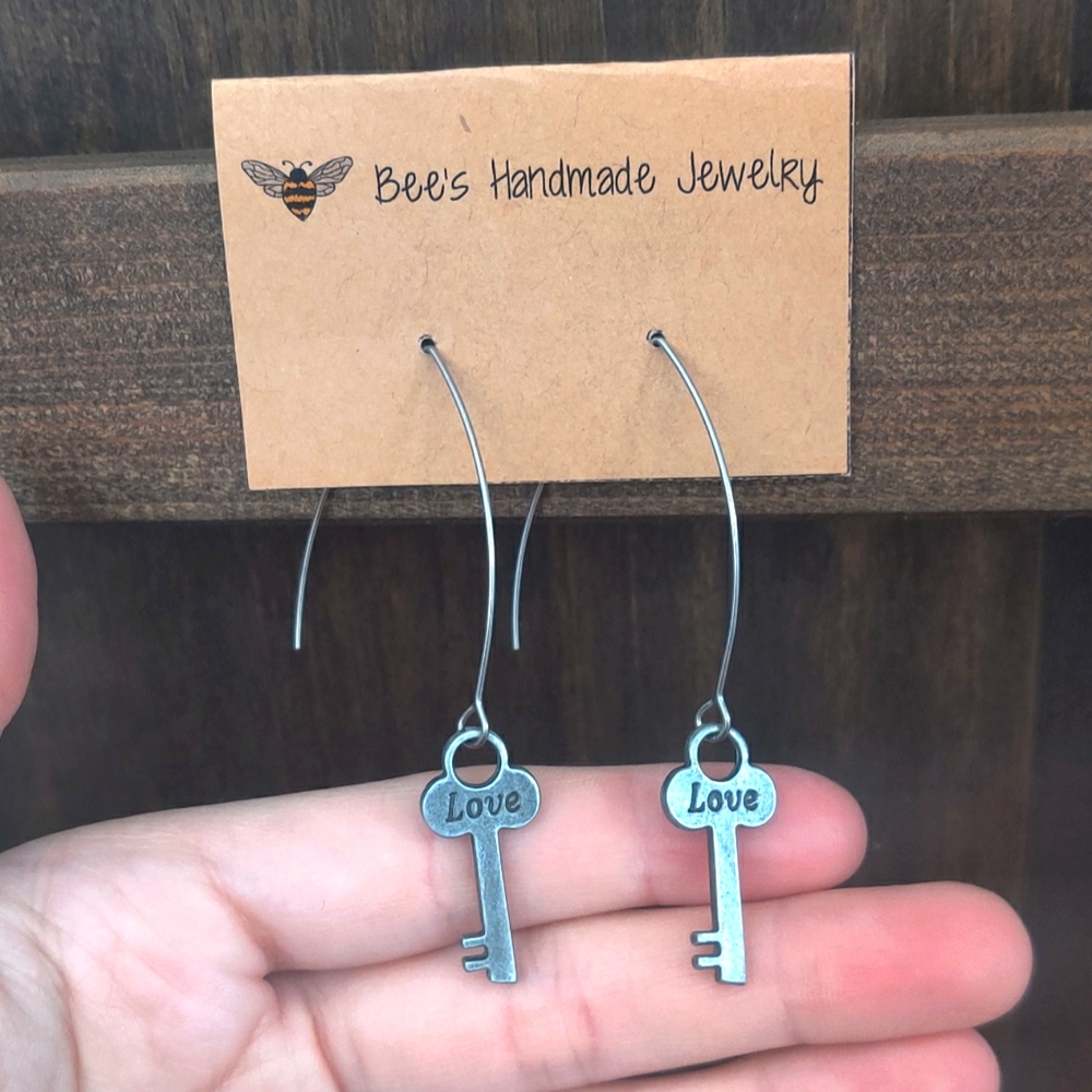 Handmade "Love" Key Earrings